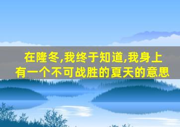 在隆冬,我终于知道,我身上有一个不可战胜的夏天的意思